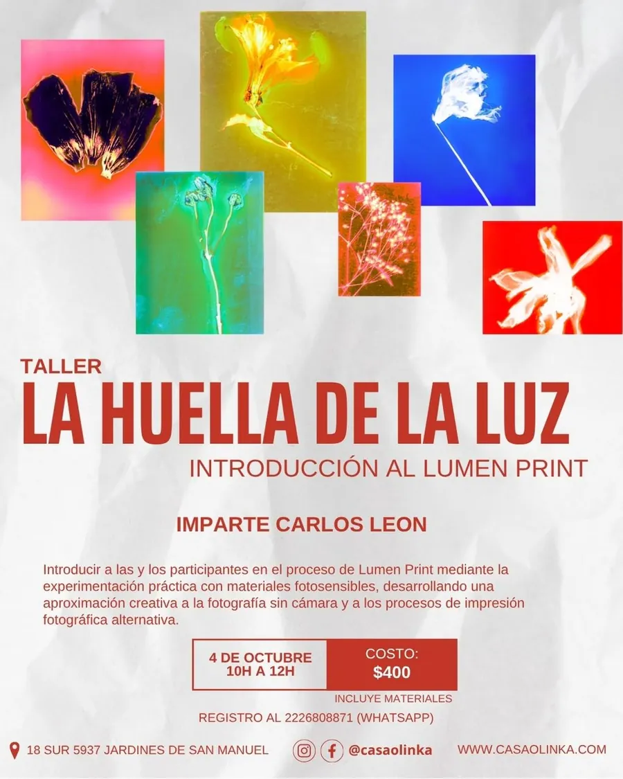 Cartel del taller La huella de la luz: introducción al Lumen Print