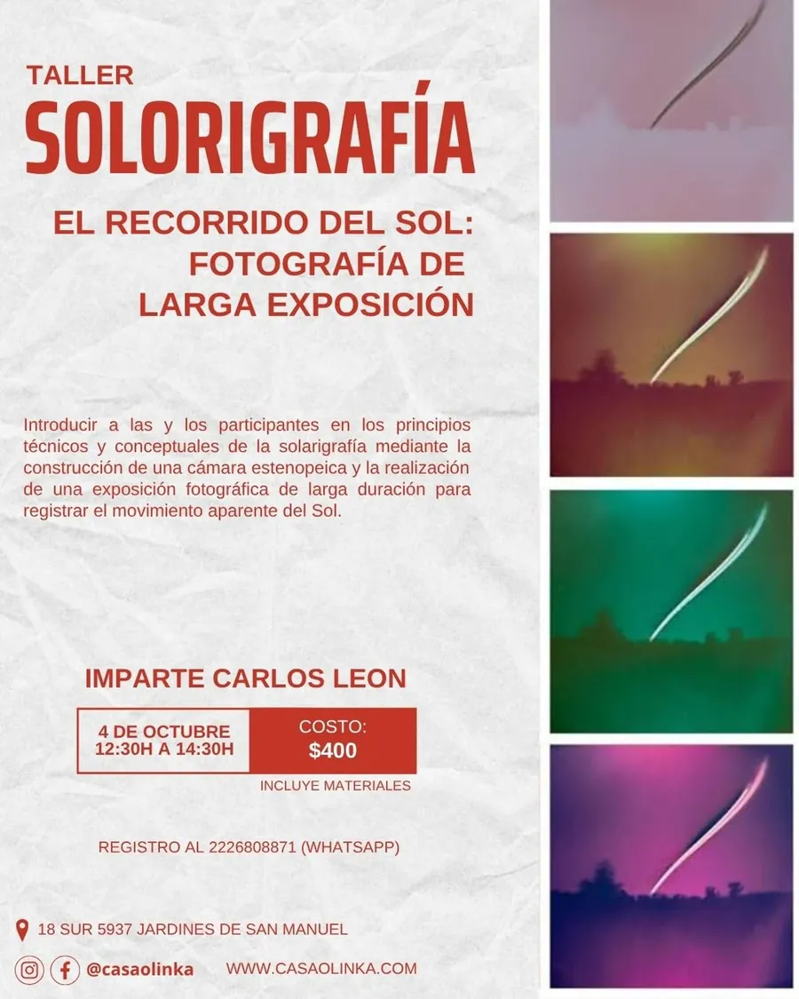Cartel del taller Solorigrafía: el recorrido del sol, fotografía de larga exposición